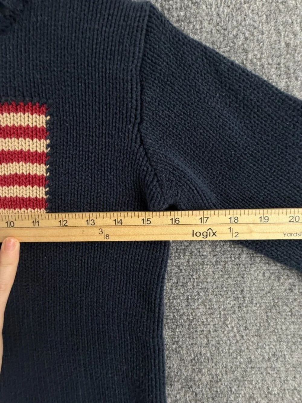 Ralph Lauren Boys Flag Sweater USA Large Cotton Japan Made Navy Blue Crew Neck